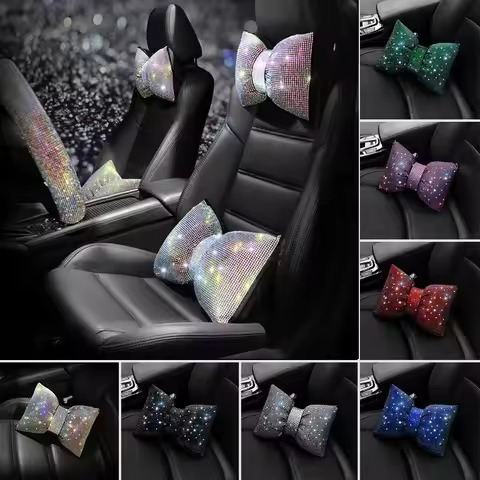 Bling Car Neck Pillow with Bow Tie Rainbow Crystal Rhinestone Diamond Automotive Accessories for Lad