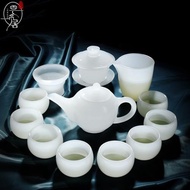 高檔翡翠琉璃玉瓷茶具套裝家用陶瓷整套辦公白瓷羊脂蓋碗茶杯茶壺