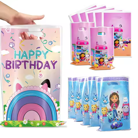 10/30pcs Gabby House Theme Gift Bag Birthday Party Decorations Girls Favor Handle Candy Cookies Baby