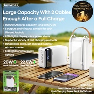 REMAX 50000mAh 60000mAh 80000mAh Fast Charging Power Bank with Inbuilt Cable Powerbank Type C Lightn