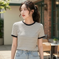 (trendy3)Lovito Casual Striped Colorblock T-Shirt for Women L129ED336