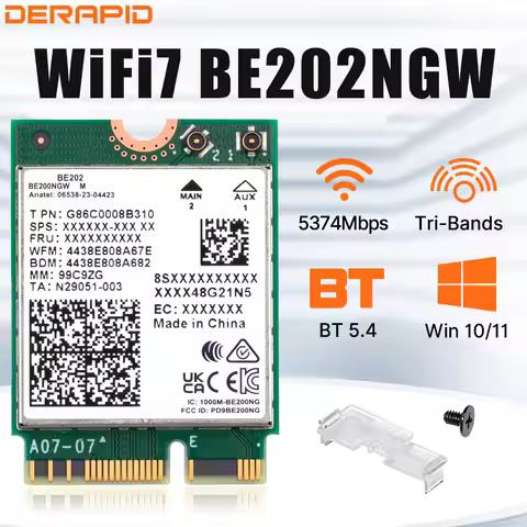 WiFi7 BE202NGW Network Card 5374Mbps Wifi Adapter Bluetooth 5.4 Tri Band 2.4G/5G/6GHz BE202 M.2 NGFF