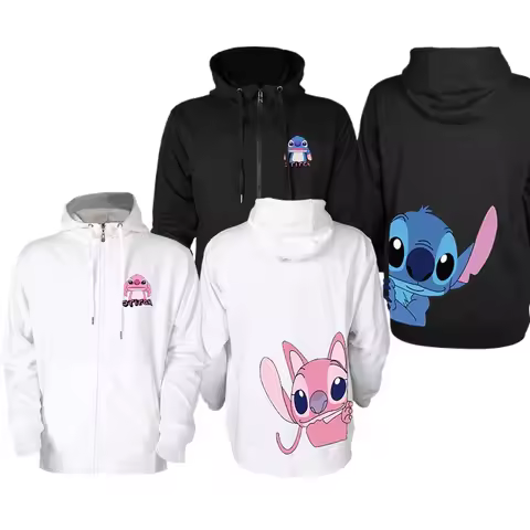 Cartoon style Disney fashion hooded sweatshirt jacket, Stitch hooded cardigan jacket, couple's zippe