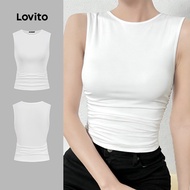 Lovito Casual Top Frill Spring/summer White Top for Women L157ED183 Lovito Atasan Kasual Berkerut Ra