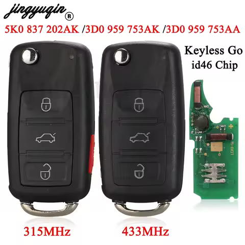 jingyuqin 3/4 Buttons Keyless Go For VW Touareg Fit Audi A8 S8 315/433MHz id46 Flip Remote Key 5K0 8