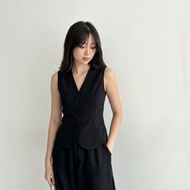 Zarra - Women's Vest, Korean Sleeveless Outerwear, Latest Women's Outerwear, Plain Black Vest