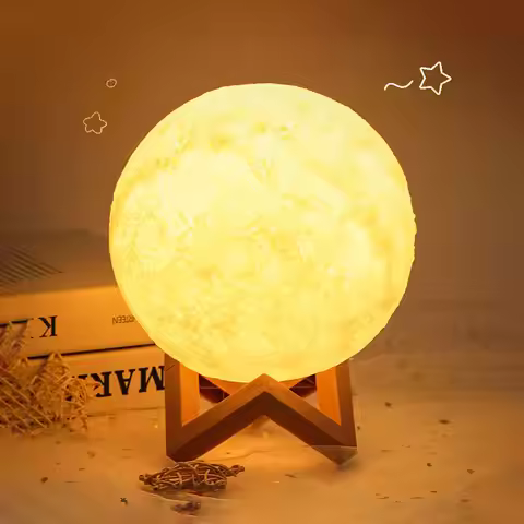 DIY Painting Moon Night Light for Kids 3D Printing Moon Lamp with Stand Battery Powered Table Lamp B