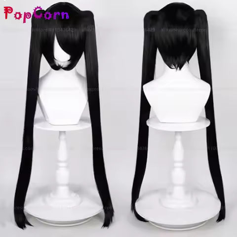 Black Rock Shooter Cosplay Wig 90cm Long Wig with Double Ponytails Black Wig Cosplay Anime Wigs Heat