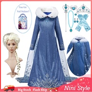 Dress for Kids Girl Frozen Elsa Cosplay Costume Winter Blue Long Sleeve Snow Queen Princess Dress with Cape Crown Wig Accessories Outfits for Girls Party Wedding Clothes