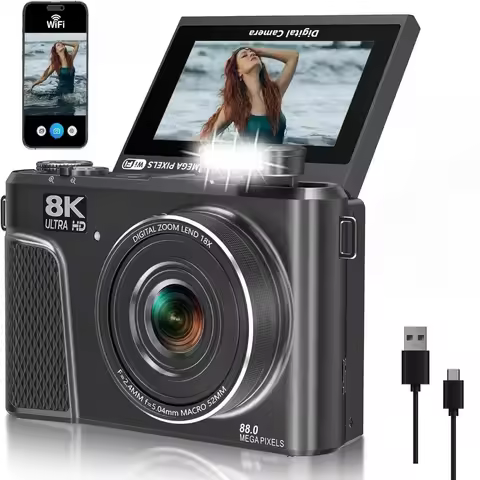 WD300 8K Digital Camera with 88MP & 3" 180° Flip Screen 18X Zoom Auto Focus Vlogging Camera for YouT
