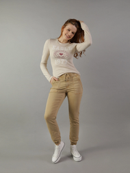 American Eagle เสื้อยืดผู้หญิง INTL LS THERMAL CREW HTHR สี BEIGE - 037-9198-676