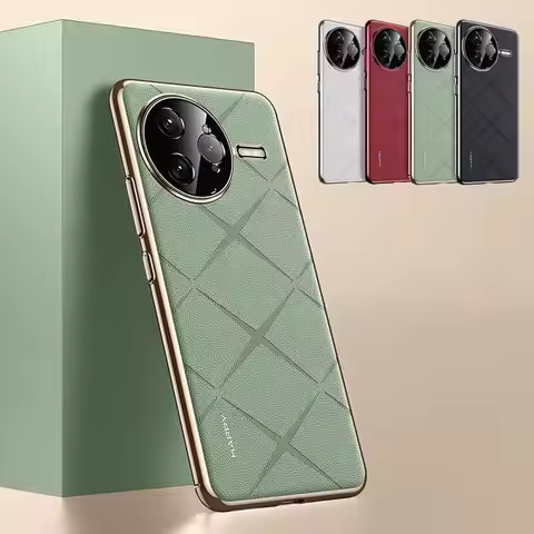 Luxury Leather Phone Case for POCO F7 Pro F7 Ultra Plating Camera Lens Ptotection Hard Back Case She