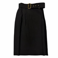 Excellent condition☆GUCCI silk linen Tom Ford era logo button belted tight wrap skirt black size 38 