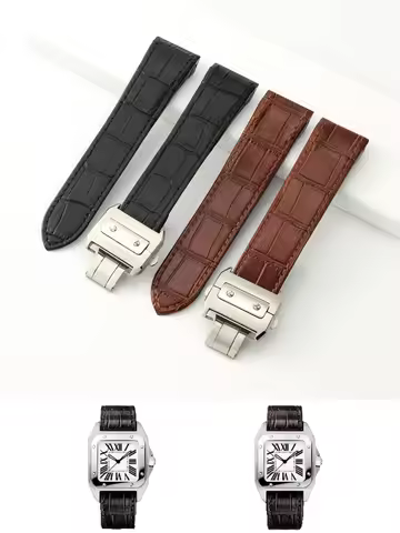 Cowhide Leather Watch Strap for Cartier Santos 100 Series Watch Bracelet Waterproof Sweatproof 20mm 