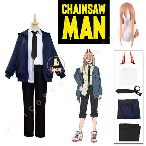 Anime Chainsaw Man Power Cosplay Costume Wig Blue Red Jacket Uniform Outfit Hairpins Blood Fiend Dev