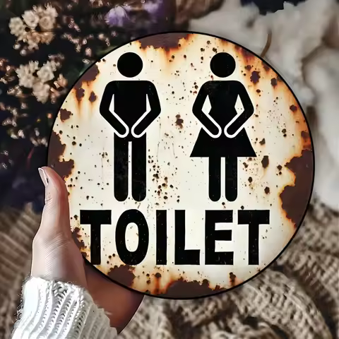 Vintage Toilet Sign: Retro Bathroom Wall Art, 20cm/7.87inch Aluminium Sign with Universal Toilet Ico
