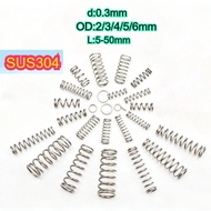 SUS304 Stainless Steel Pressure Spring Set d0.3mm OD2/3/4/5/6mm L5-50mm for Toys/Watches