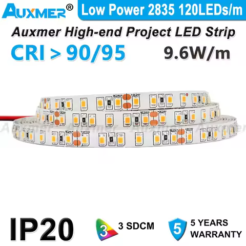 Low Power 2835 120LEDs/m LED Strip Lights,9.6W/m CRI95/90 2200K~10000K White Flexible Led Tape IP20 