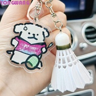 YONGWANG66HR Badminton Keychain, Animal Dog Tennis Racket Line Puppy Pendant, Backpack Acrylic Cute 