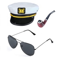 Yacht Captain Hat Costume Accessories Set Sailor Hat with Captain Prop & Aviator Sunglasses
