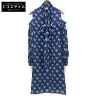 Fendi Heart Print Bowtie Silk Shirt Dress, Navy, Size 40, FD9757 A3N2, Women's