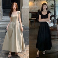 Dress Korean Square Neck Dress Black Long skirt dress A-Line Dress Plus Size Skirt 40820