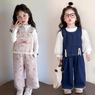 [KIDSFASHIONCOLLECTION] 5032 Velia Silky Puff Denim Vest Widecut Korean Embroidery Accents Set 女童牛仔套