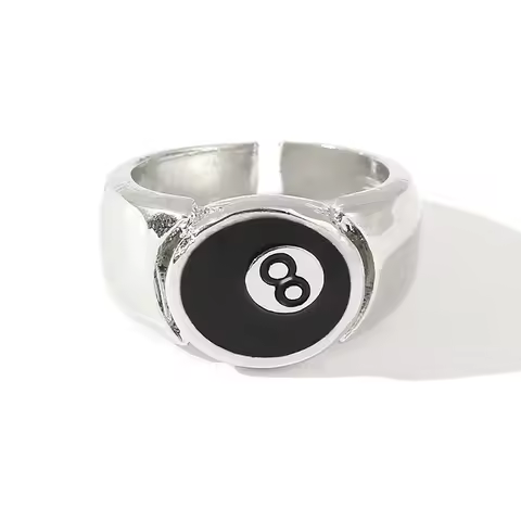 Number 8 Black Pool Billiard Ball Ring for Man, Personality Charm, Cocktail Party Accessories, Eight