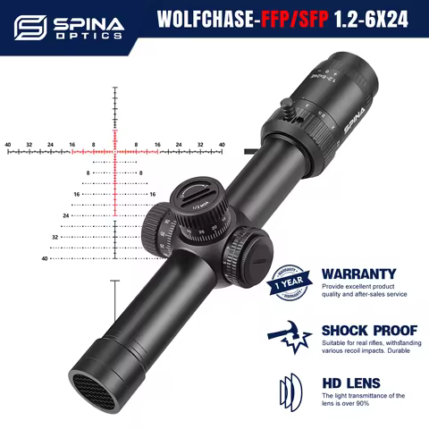 SPINA OPTICS WolfChase LPVO 1.2-6x24 FFP/SFP Hunting Rifle Scope Sight Red Dot CQB PCP Carbine AR15 