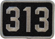 Detroit 313 Area Code Patch 3.5" x 2.5" Embroidered Heat Seal Backing (Black/Charcoal)
