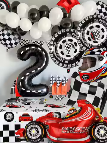 Race Car Birthday Decoration Balloon Set 40Inch Racetrack Number 1 Balloon Boys 1st Racing Car Birth