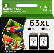 Relcolor 63XL Black Ink Cartridge for HP 63 XL 63xl Ink for HP OfficeJet 3830 4650 4655 5200 5255 5258 Envy 4510 4520 4512 4513 4516 DeskJet 1112 1110 3630 3632 3634 2130 2132 Printer(2 Pack BK) HP63