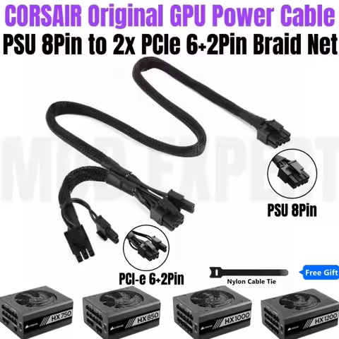Original CORSAIR HX1200 HX1000 HX850 HX750 PLATINUM PCIe 2x8Pin 6+2Pin Sleeved VGA GPU Power Cable f