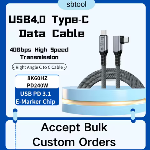 USB 4 Thunderbolt 4 Elbow USB Cable 40Gbps PD240W 5A 8K Type C Cable Data Transfer Fast Charging For