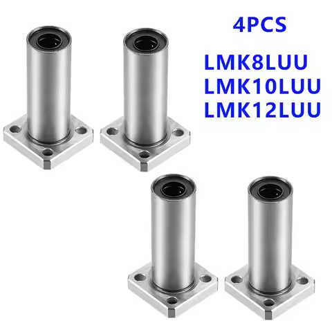 4PCS LMK8LUU LMK10LUU LMK12LUU long type Rectangular Flange High quality Linear Bearing CNC Linear B