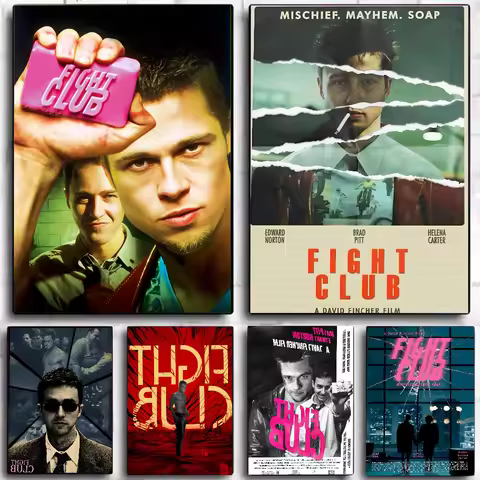 1PC Movie Fight Club Poster Self-adhesive Art Waterproof Paper Sticker Coffee House Bar Room Wall De