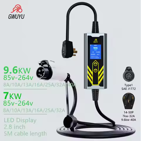 GWUYU Portable Type 1 EV Charger 7KW 9.6KW US Standard AC Electric Vehicle Car Charging Station Outd