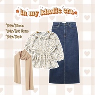 Shrenaoutfit - 3 IN 1 Set Hijab Korean Style Beach Outfit (BLOUSE, JEANS SKIRT, HIJAB) - SET AE211