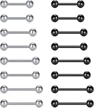 Tongue Piercing Set 14G Surgical Steel Piercing Tongue 12/14/16/18 mm Silver Black, 12mm bis 18mm, S