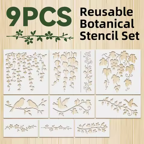 9PCS + 3PCS Plant Stencil Set for DIY Projects, Reusable Botanical Stencils for Walls, Canvas Furnit