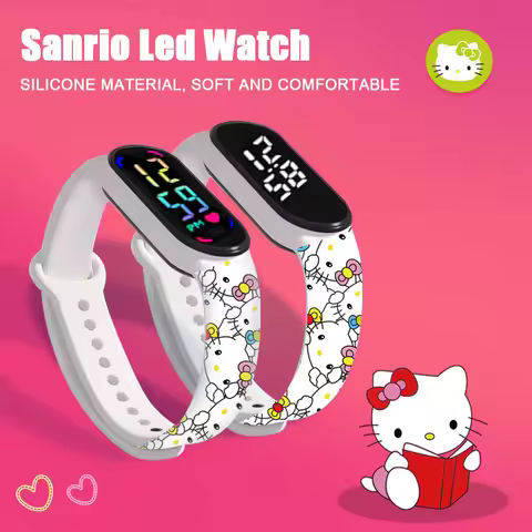 Kawaii Hello Kitty Digital Watch Anime Melody Cartoon Silicone Electronic LED Watchs Puzzle Toys Chr