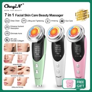 CkeyiN 7 In 1 EMS Facial Beauty Massager Warm and LED Light Treatment Skin Care Beauty Device for W0