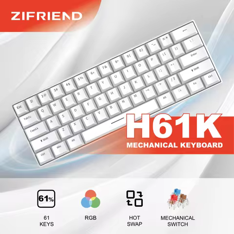 ZIFRIEND H61K Black Mini Mechanical Keyboard Red/Blue/Brown Switch 3 Pins Hot Swappable USB Type-C R