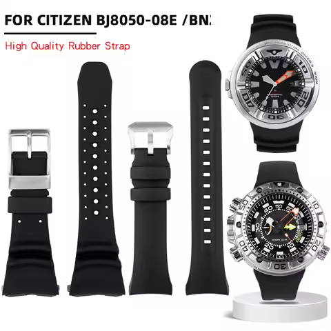 For Citizen BJ8050 BJ8050-08E little monster Steel Lug Head black Rubber strap big monster BN2029 si