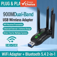 AX900 WiFi 6 USB Adapter Bluetooth 5.4 Dual Band 2.4G 5G Antennas WiFi6 USB Network Receiver Dongle 