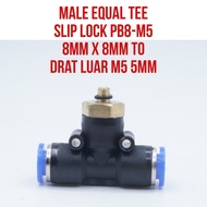 PB8-M5 PB8 M5 PB 8-M5 Slip Lock Connector Tee External Thread M5 5mm to Hose 8mm x 8 mm Fitting Male