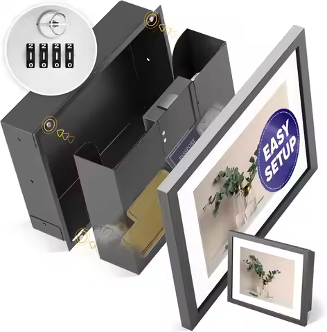 Hidden Wall Safe with Picture Frame, Metal Build, Combination Lock, Fits Between 16" Studs for Secur