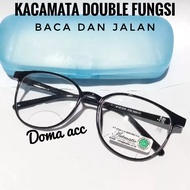 Kacamata Double Fungsi Baca Dan Jalan Pria Wanita Kekinian Ukuran Plus +1.00 Sampai +4.00 Bonus Kota