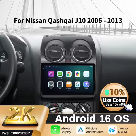 9" Car Radio Android 16 Wireless BT Carplay For Nissan Qashqai J10 2006-2013 Multimedia Navigation T