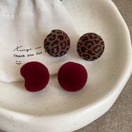 Retro Leopard Print Fleece Ball Earrings Female Retro Fashion Earrings